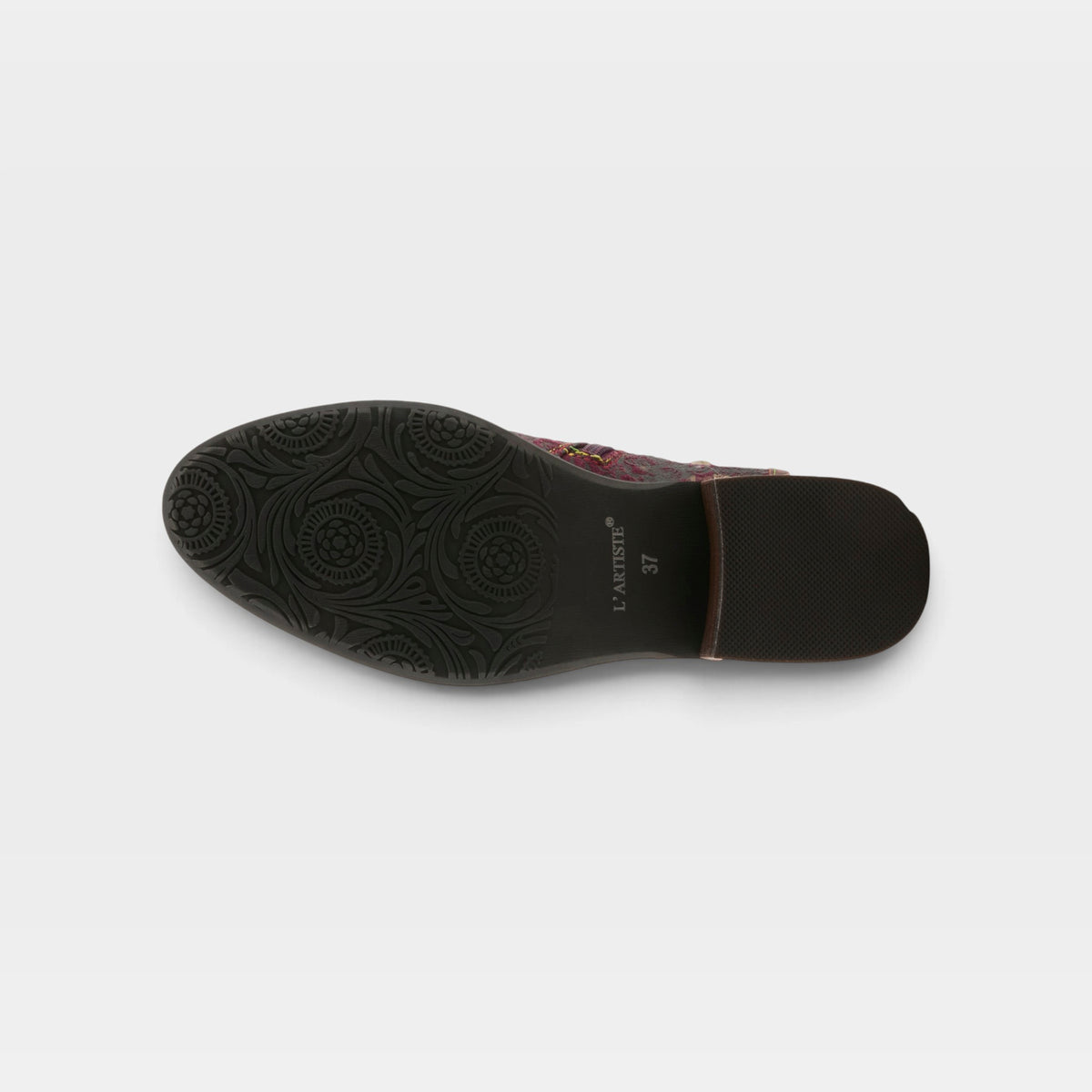 L'Artiste Georgiana boots in Purple Multi, outsole view