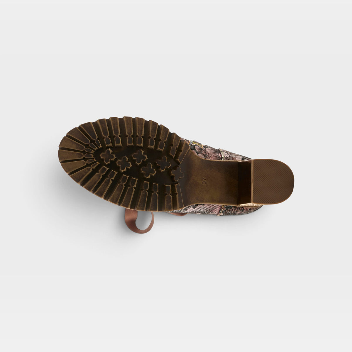 L'Artiste Girlygo booties in Brown Multi, outsole view