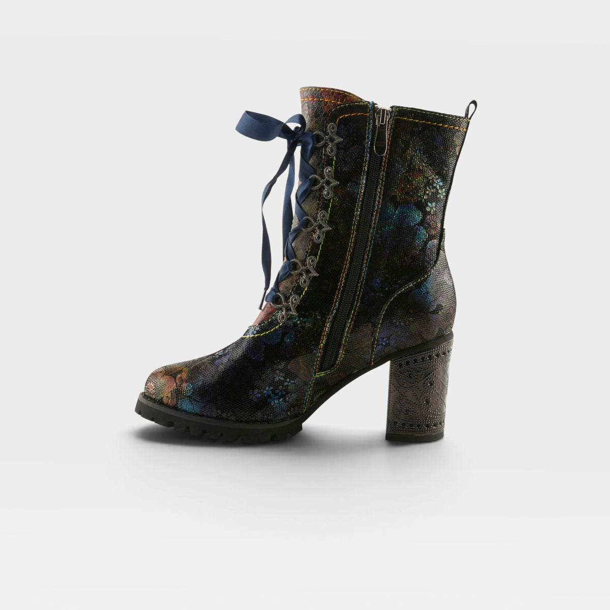 L'Artiste Girlygo booties in Navy Multi, side view