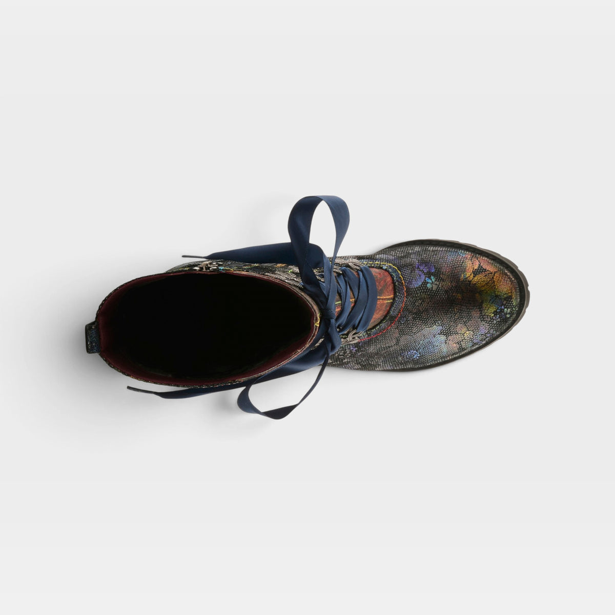 L'Artiste Girlygo booties in Navy Multi, top view