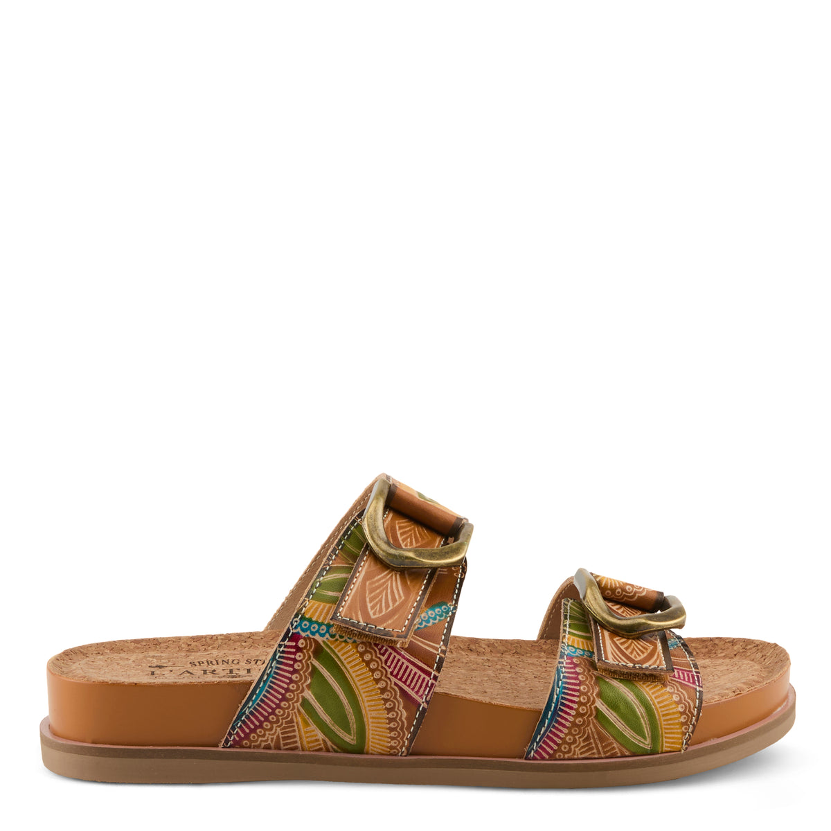 L'Artiste L'ARTISTE GLAZE SANDALS sandal in tan multi with handcrafted leather design