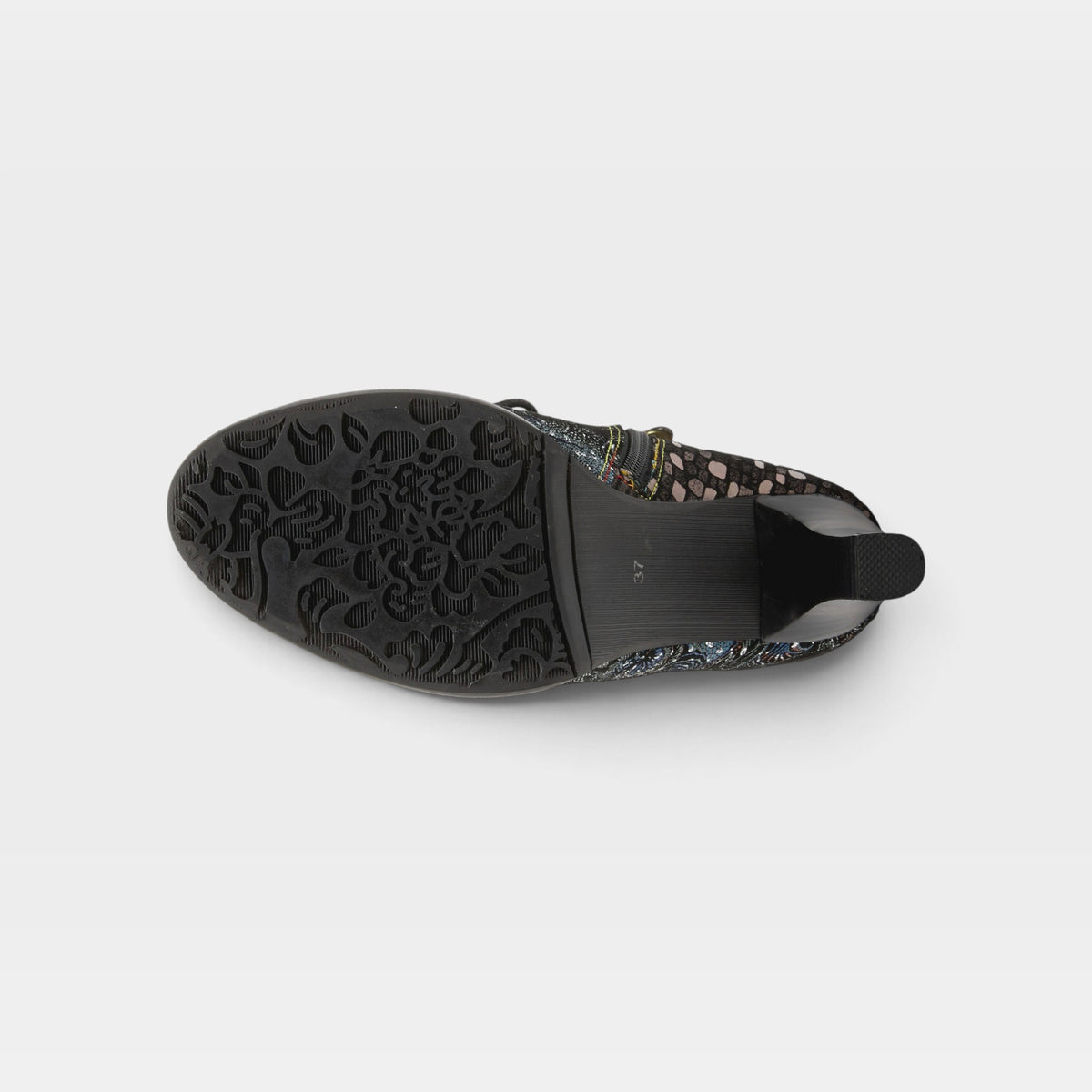 L'Artiste Glitterail boots in Pewter Multi, outsole view