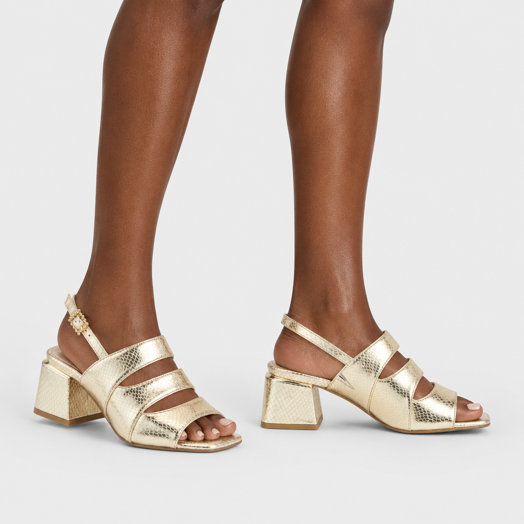 Azura Glittertwins Gold Sandal - on-foot view