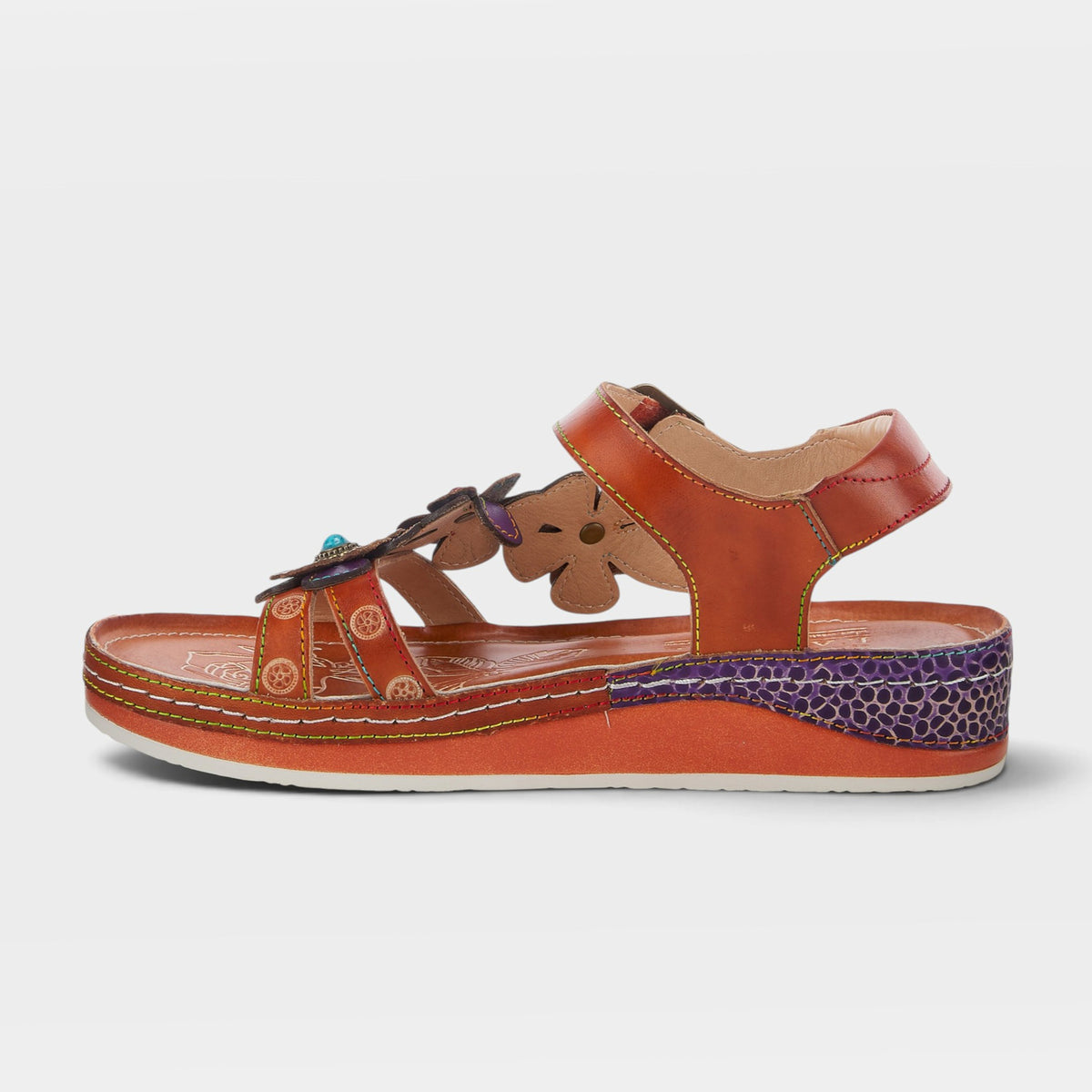 L'Artiste Goodie ankle strap sandal in Camel, side view