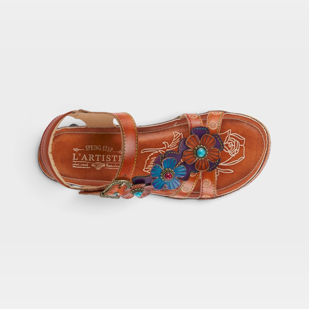 L'Artiste Goodie ankle strap sandal in Camel, top view