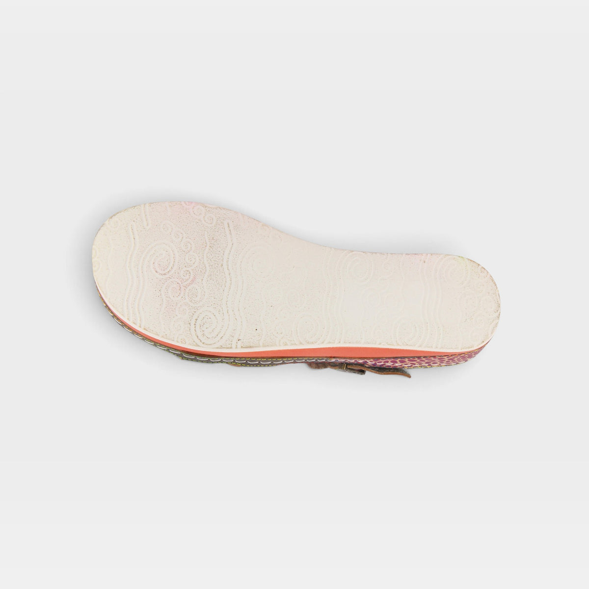 L'Artiste Goodie ankle strap sandal in Grey, outsole view