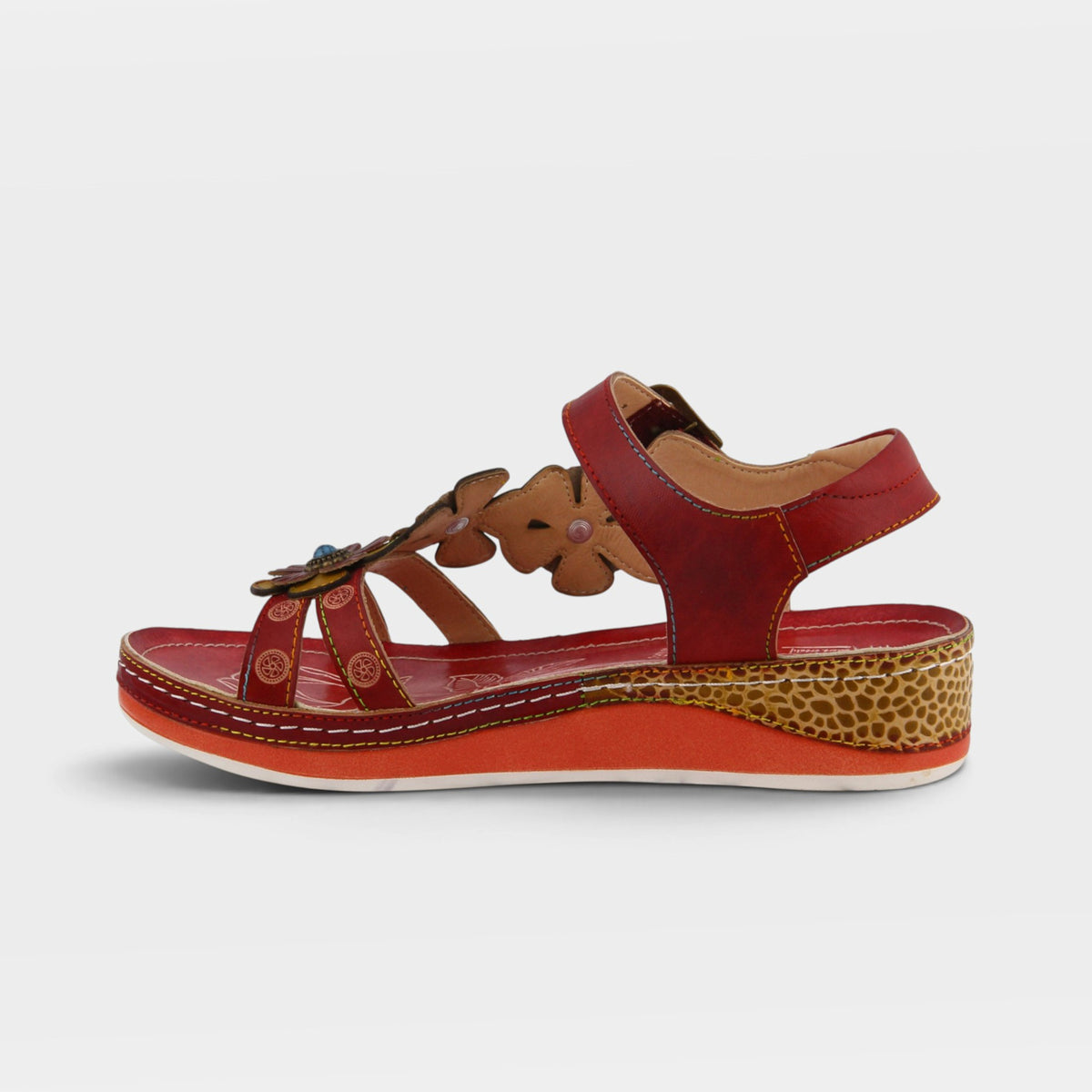 L'Artiste Goodie ankle strap sandal in Red, side view