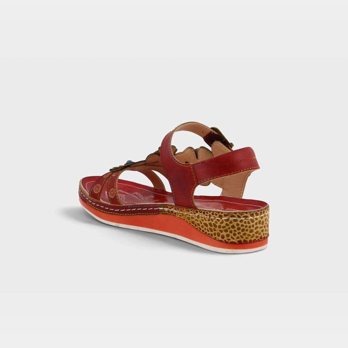 L'Artiste Goodie ankle strap sandal in Red, alternate angle view