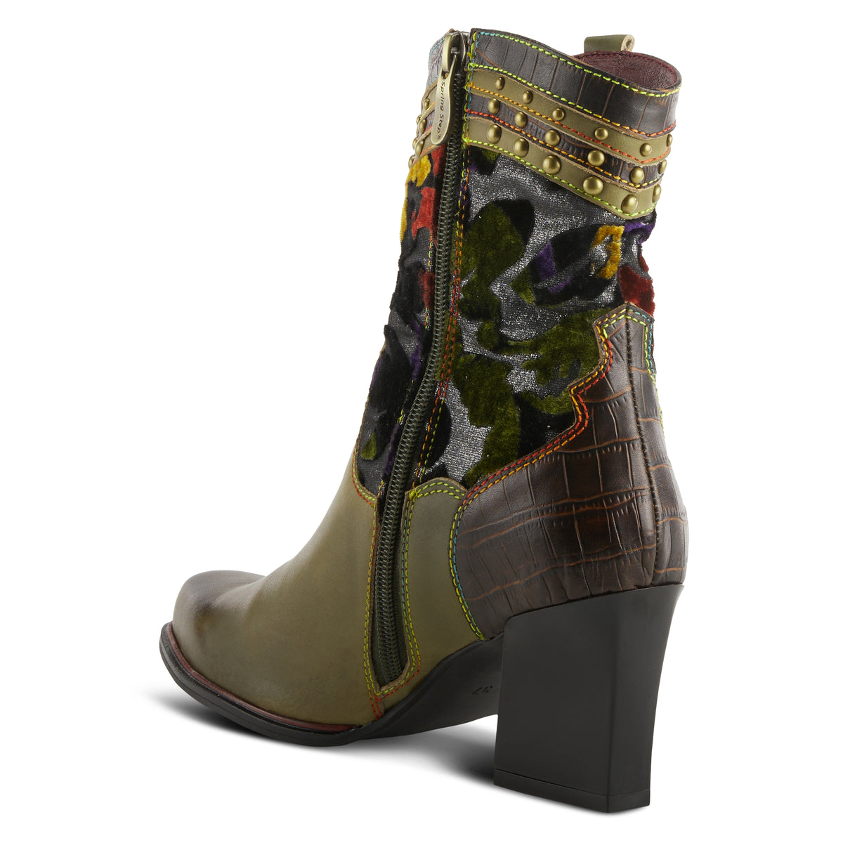 L'Artiste L'ARTISTE HAPPYTIME WESTERN BOOTIE boot in olive multi with handcrafted leather design
