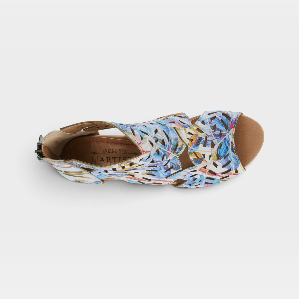 L'Artiste Icon-Fleur sandals in Blue Multi, top view