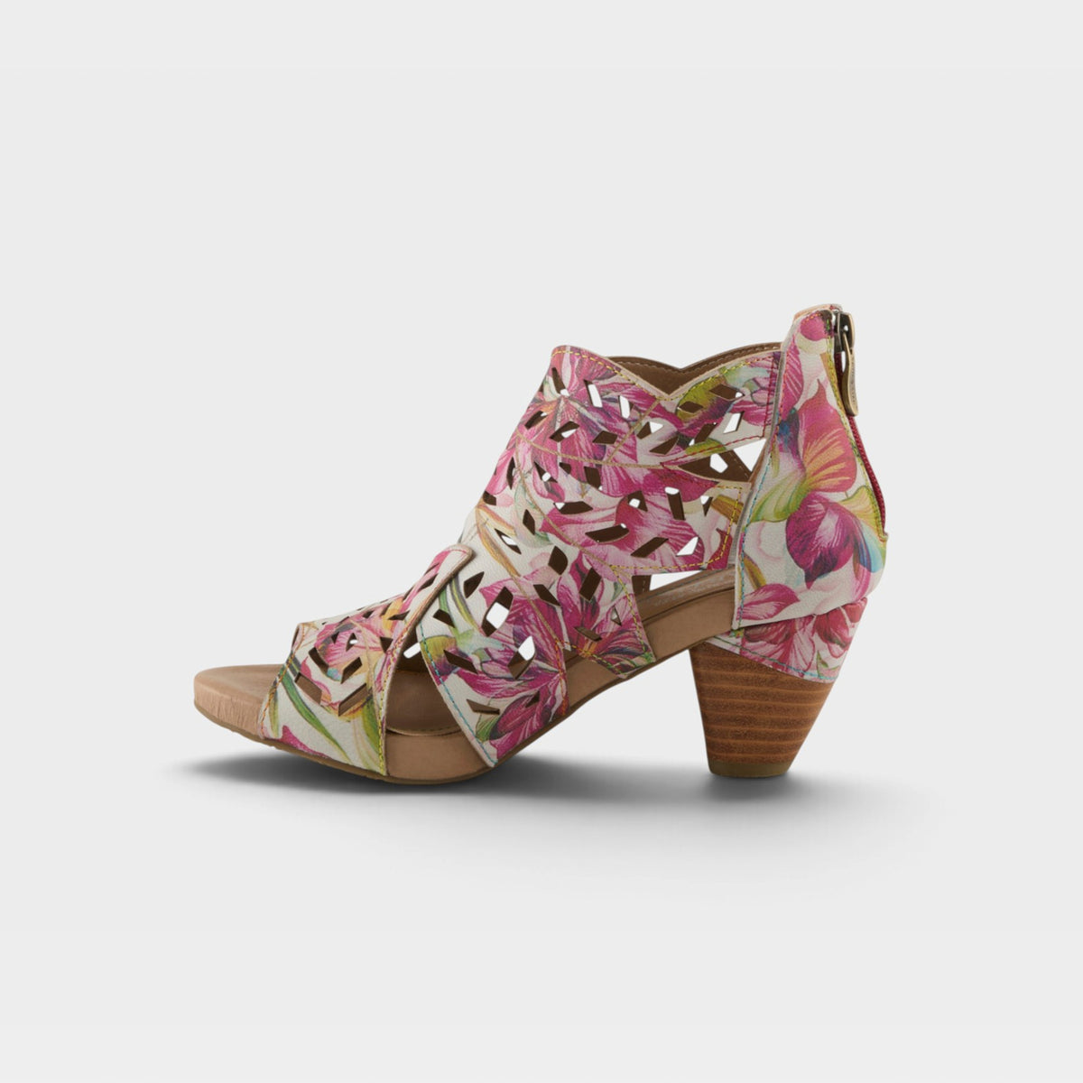 L'Artiste Icon-Fleur sandals in Red Multi, side view