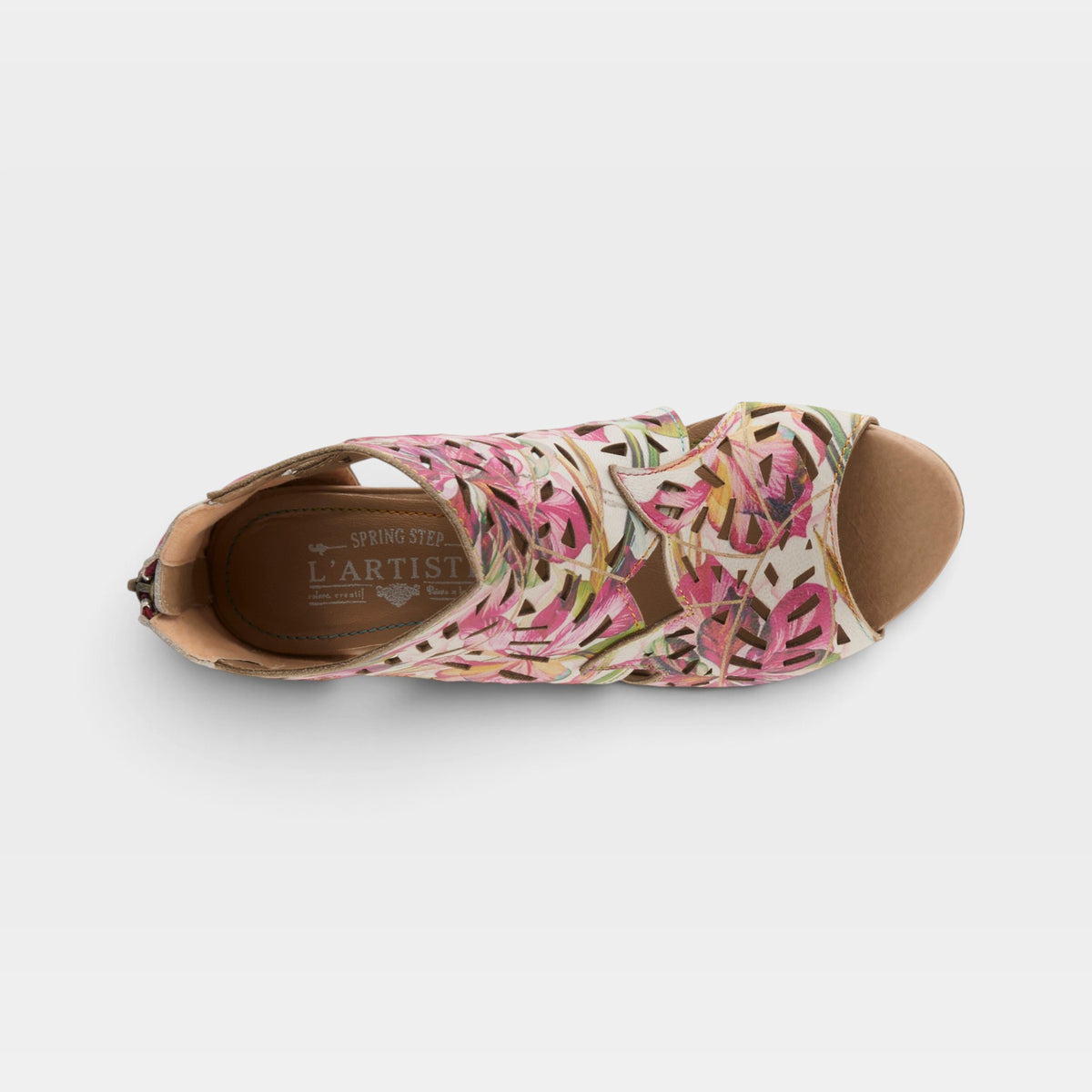 L'Artiste Icon-Fleur sandals in Red Multi, top view