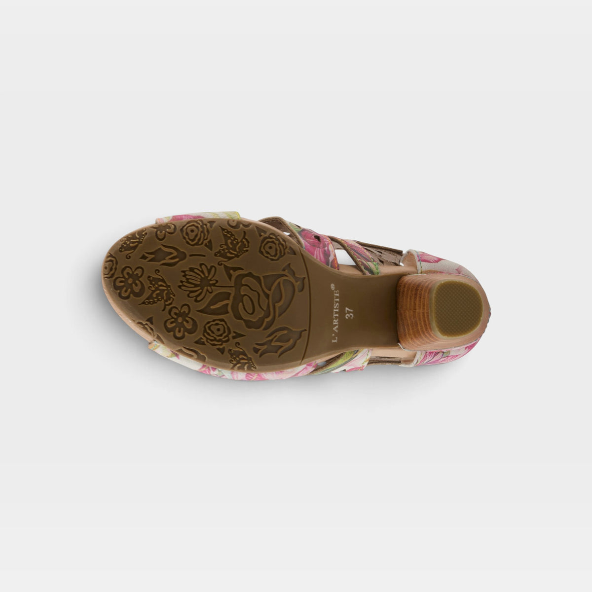 L'Artiste Icon-Fleur sandals in Red Multi, outsole view