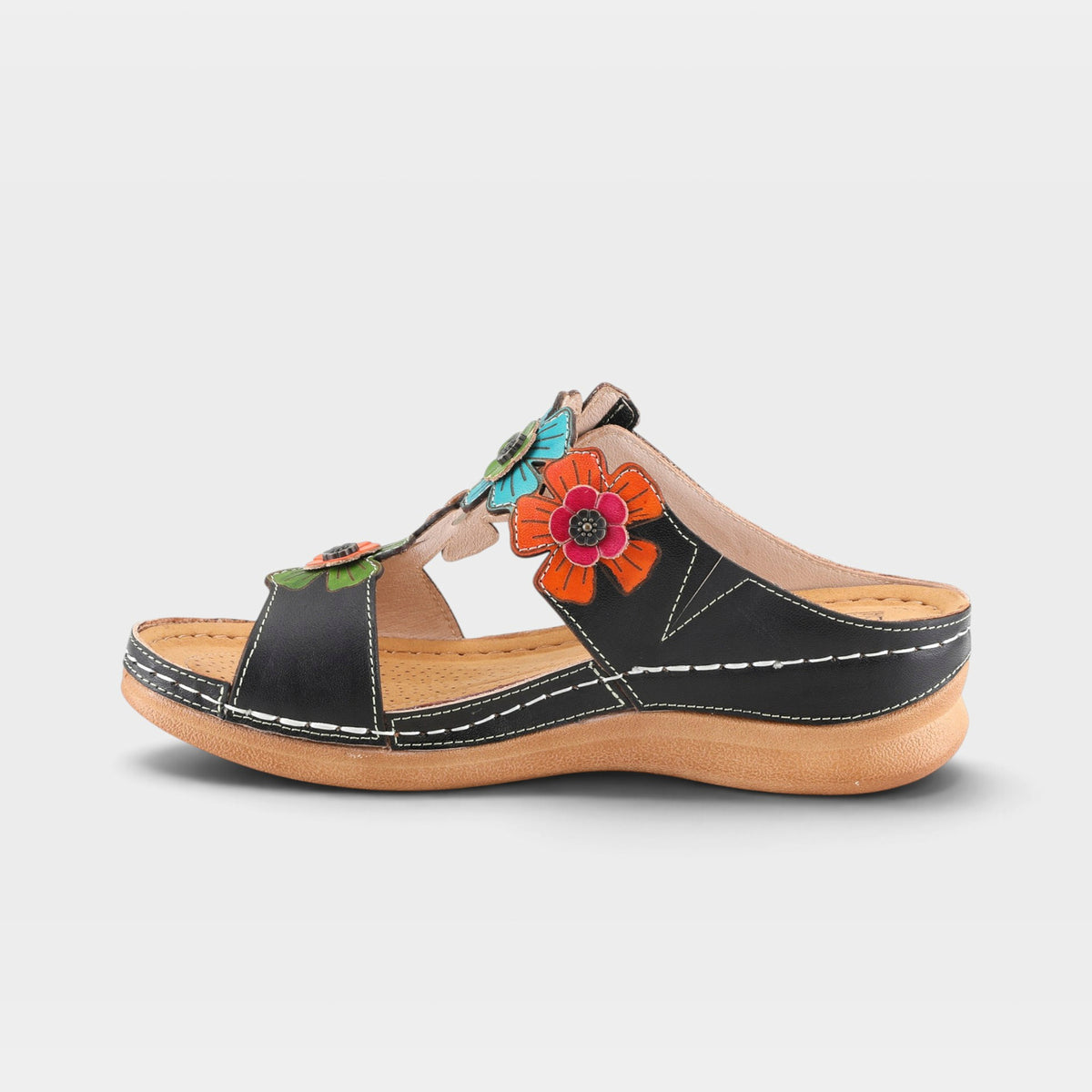 L'Artiste Izna slide sandals in Black Multi, side view