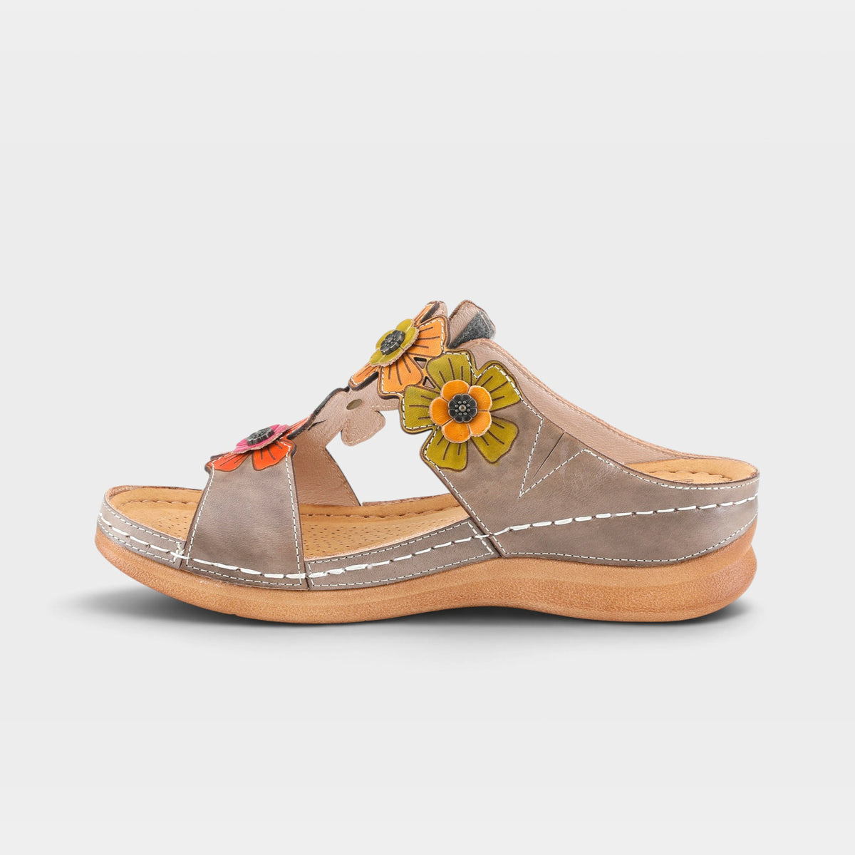L'Artiste Izna slide sandals in Grey Multi, side view