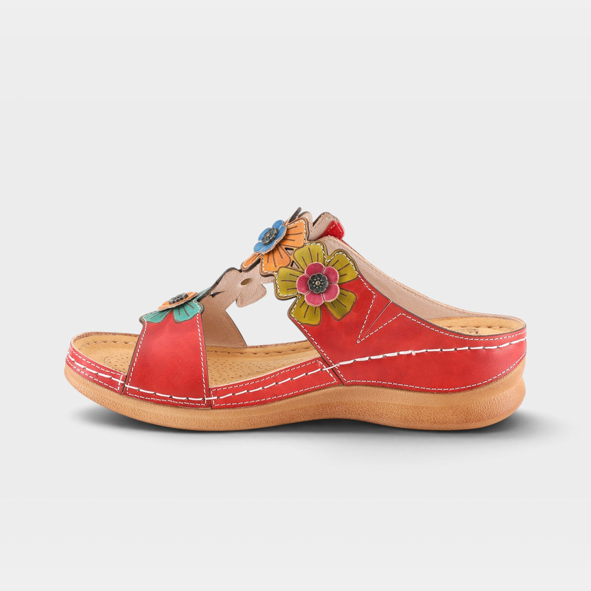 L'Artiste Izna slide sandals in Red Multi, side view