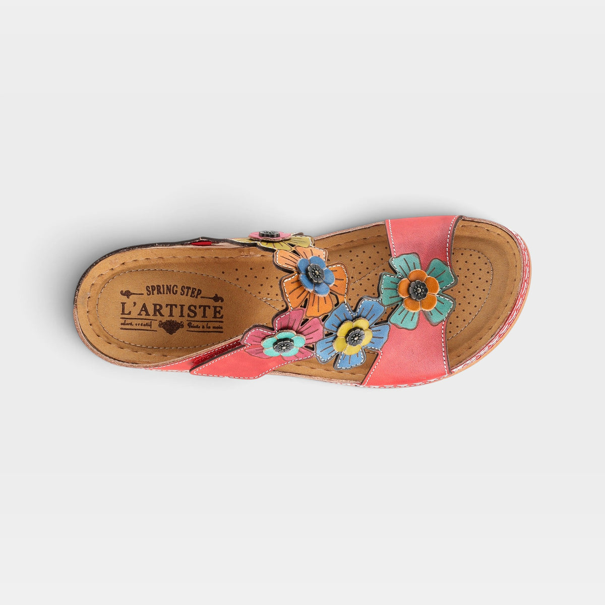 L'Artiste Izna slide sandals in Red Multi, top view
