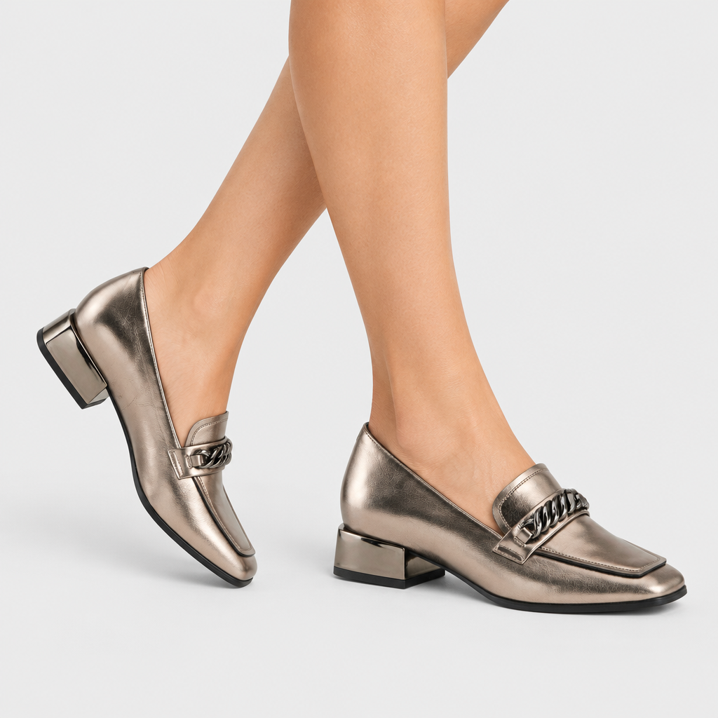 Azura Jannette Pewter Patent Shoe - on-foot view