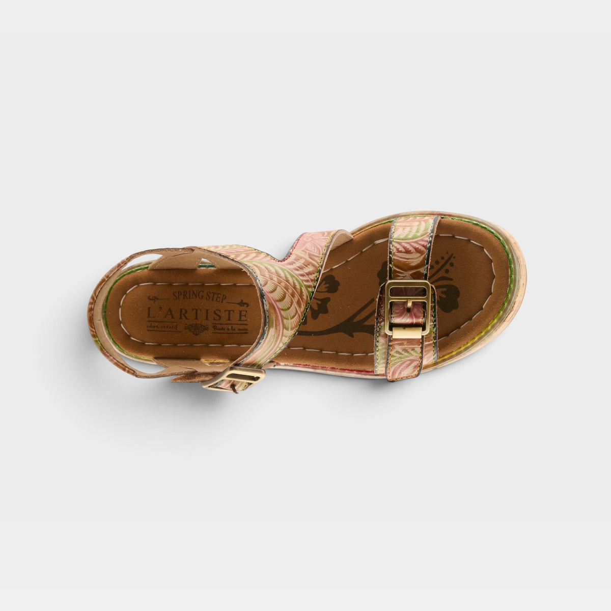 L'Artiste Jess sandals in Tan Multi, top view