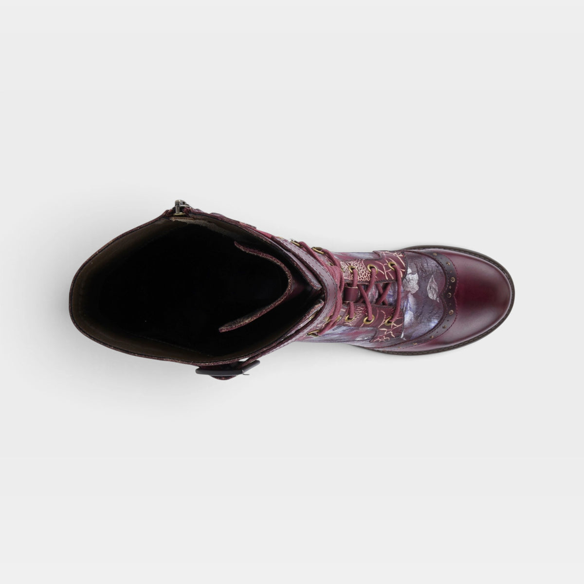L'Artiste Kisha-Boss boots in Plum Multi, top view