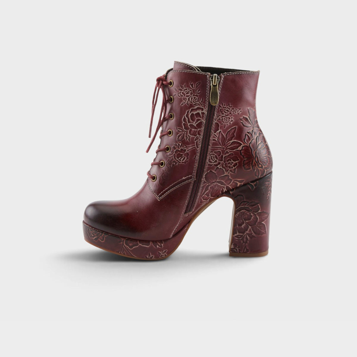 L'Artiste Messapica boots in Bordeaux Multi, side view