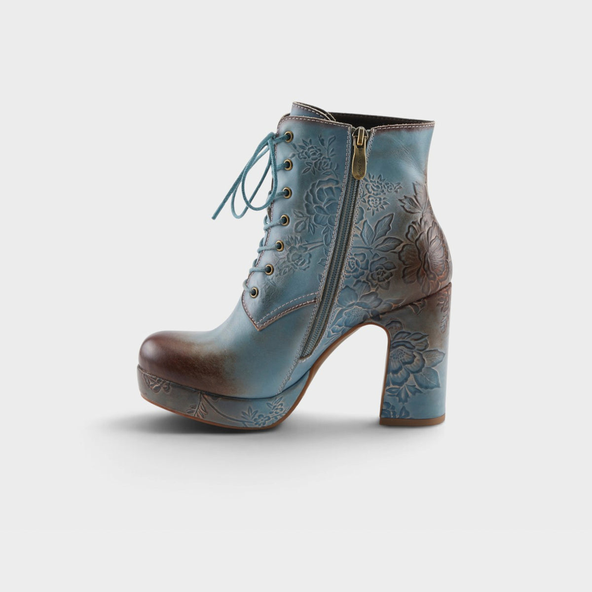 L'Artiste Messapica boots in Sky Blue Multi, side view