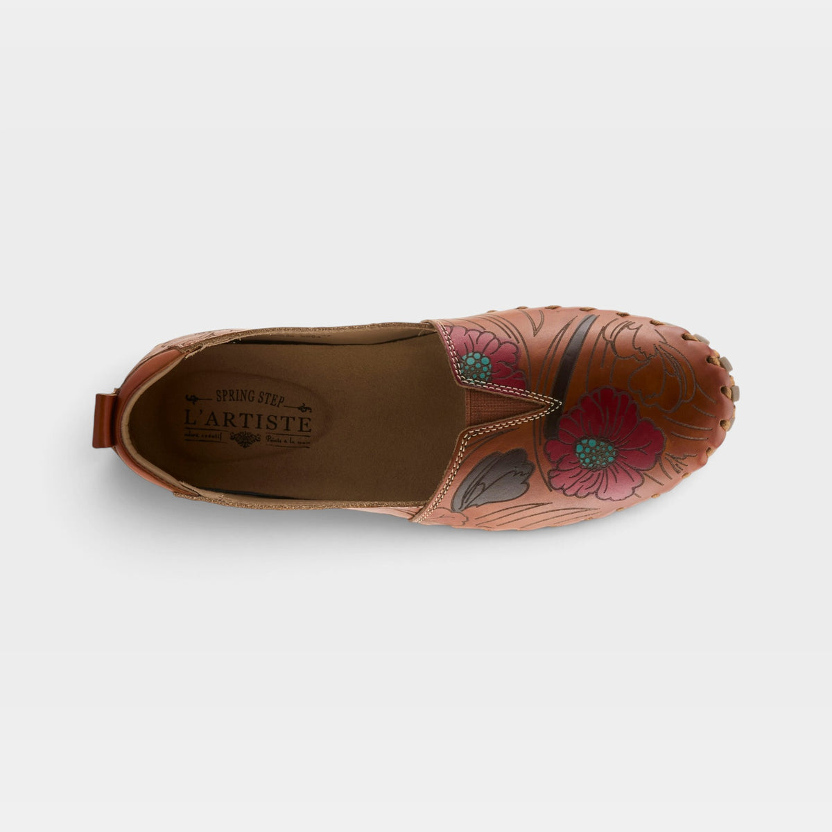 L'Artiste Modesty shoes in Camel Multi, top view