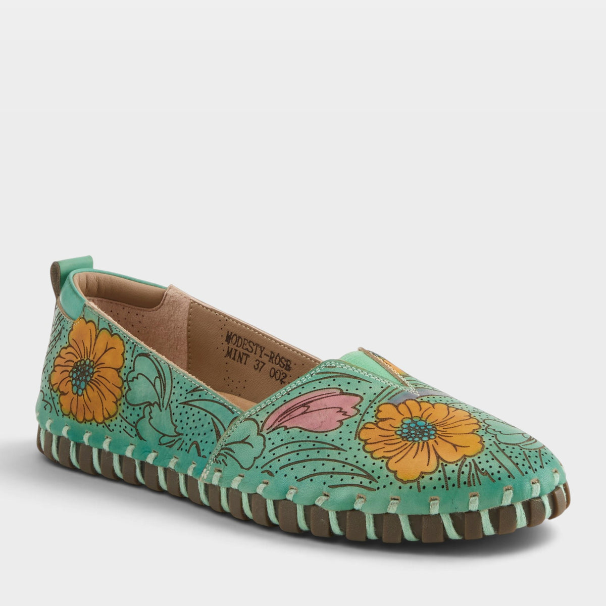 L'Artiste Modesty Shoes in Mint Green Multi, front view
