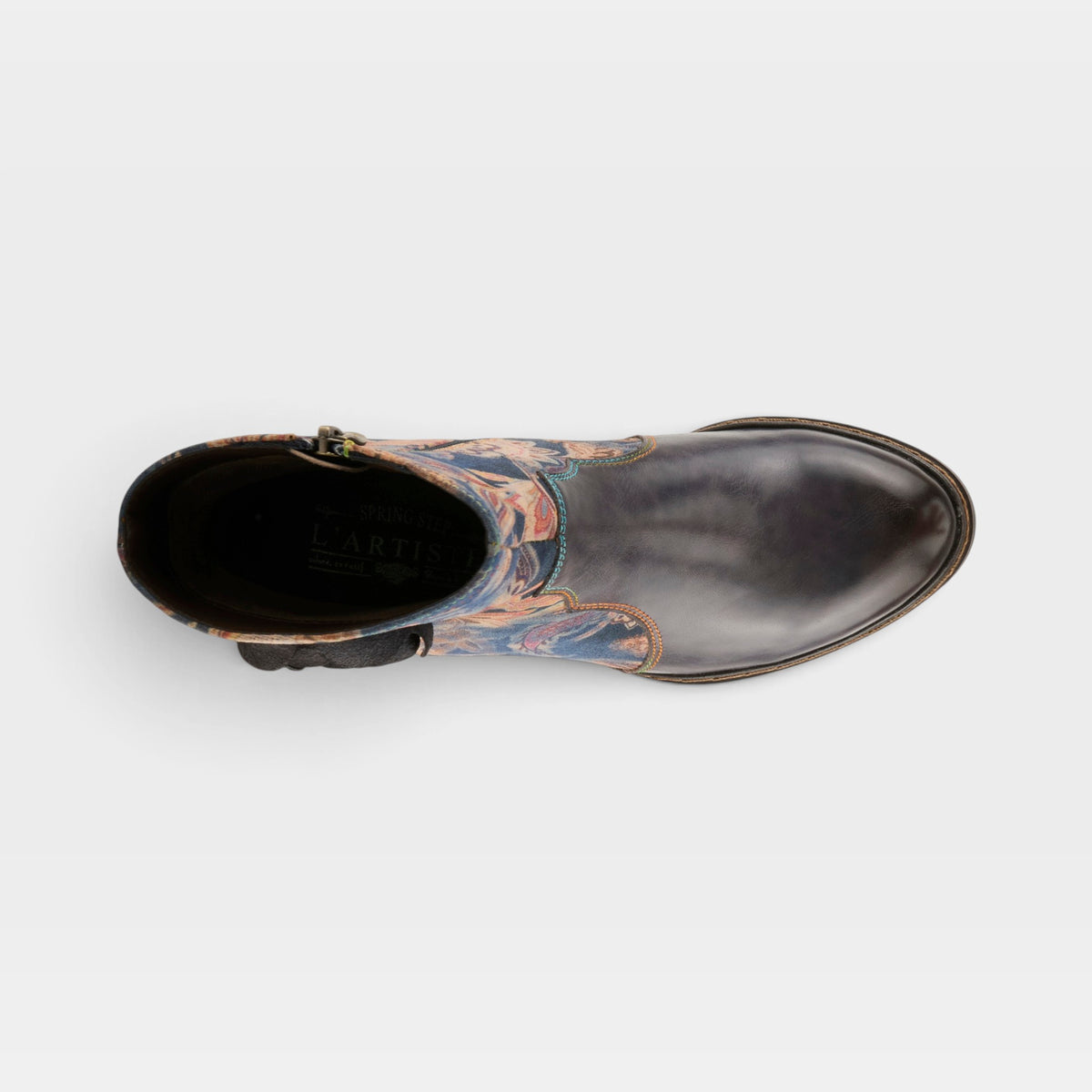 L'Artiste Naima boots in Blue Multi, top view