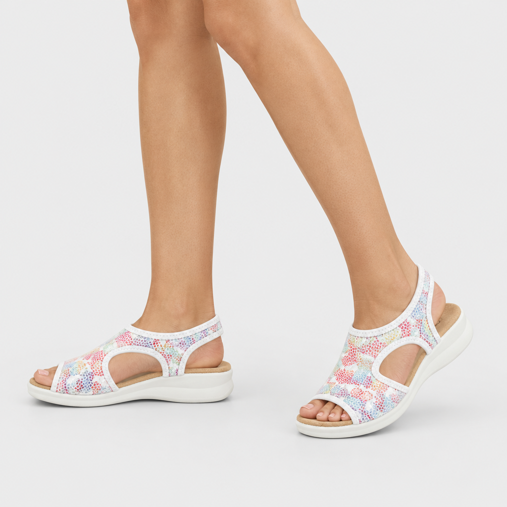 Flexus Nyaman-Art White Multi Sandal - on-foot view
