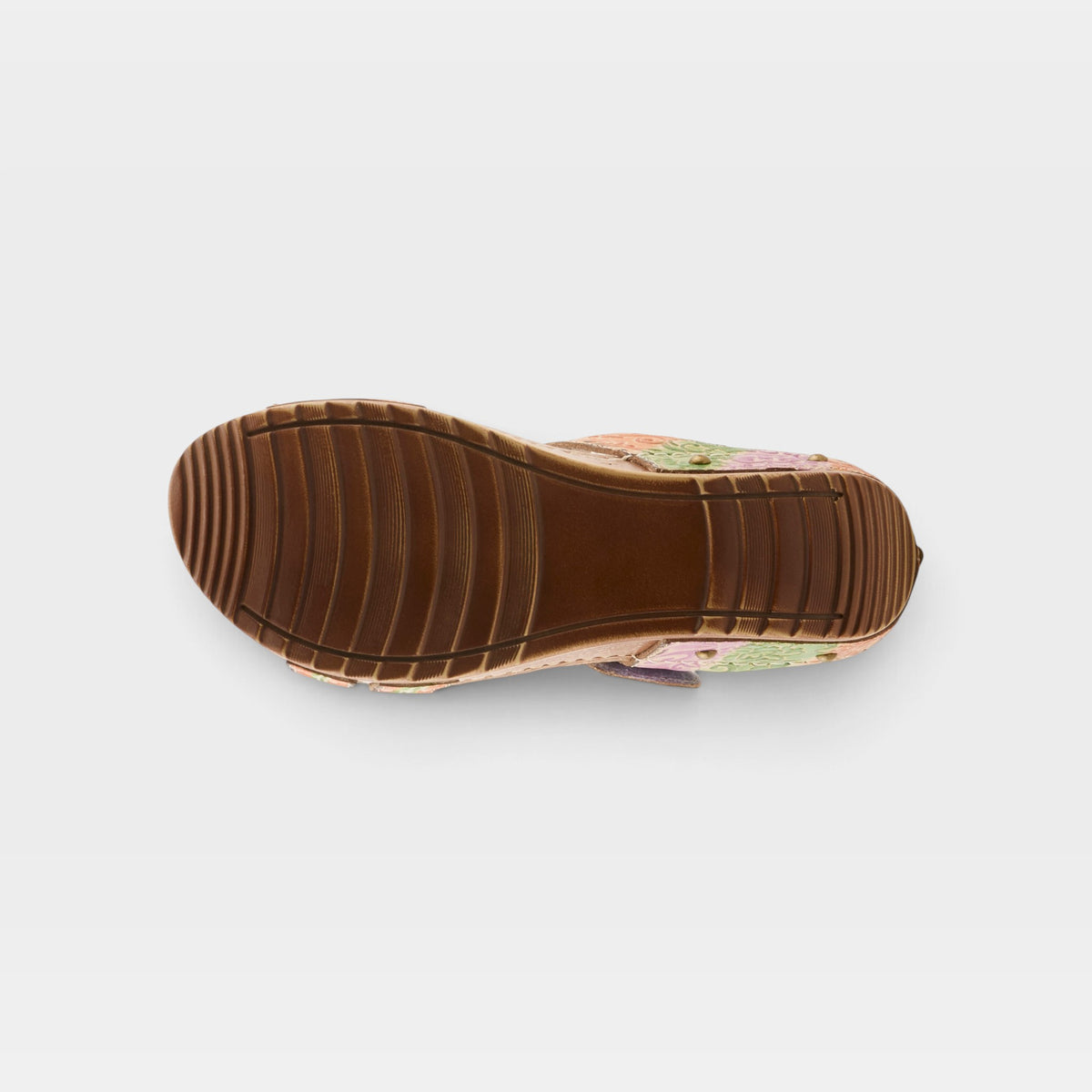 L'Artiste Ohsosweet sandals in Mango Multi, outsole view