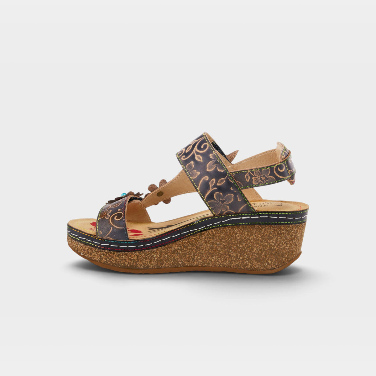 L'Artiste Pickford back strap sandals in Navy Multi, side view