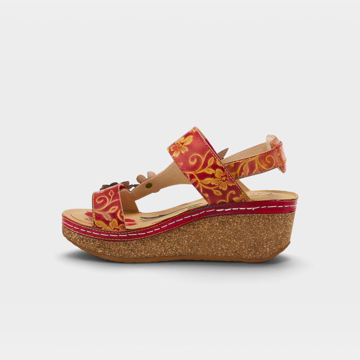 L'Artiste Pickford back strap sandals in Red Multi, side view