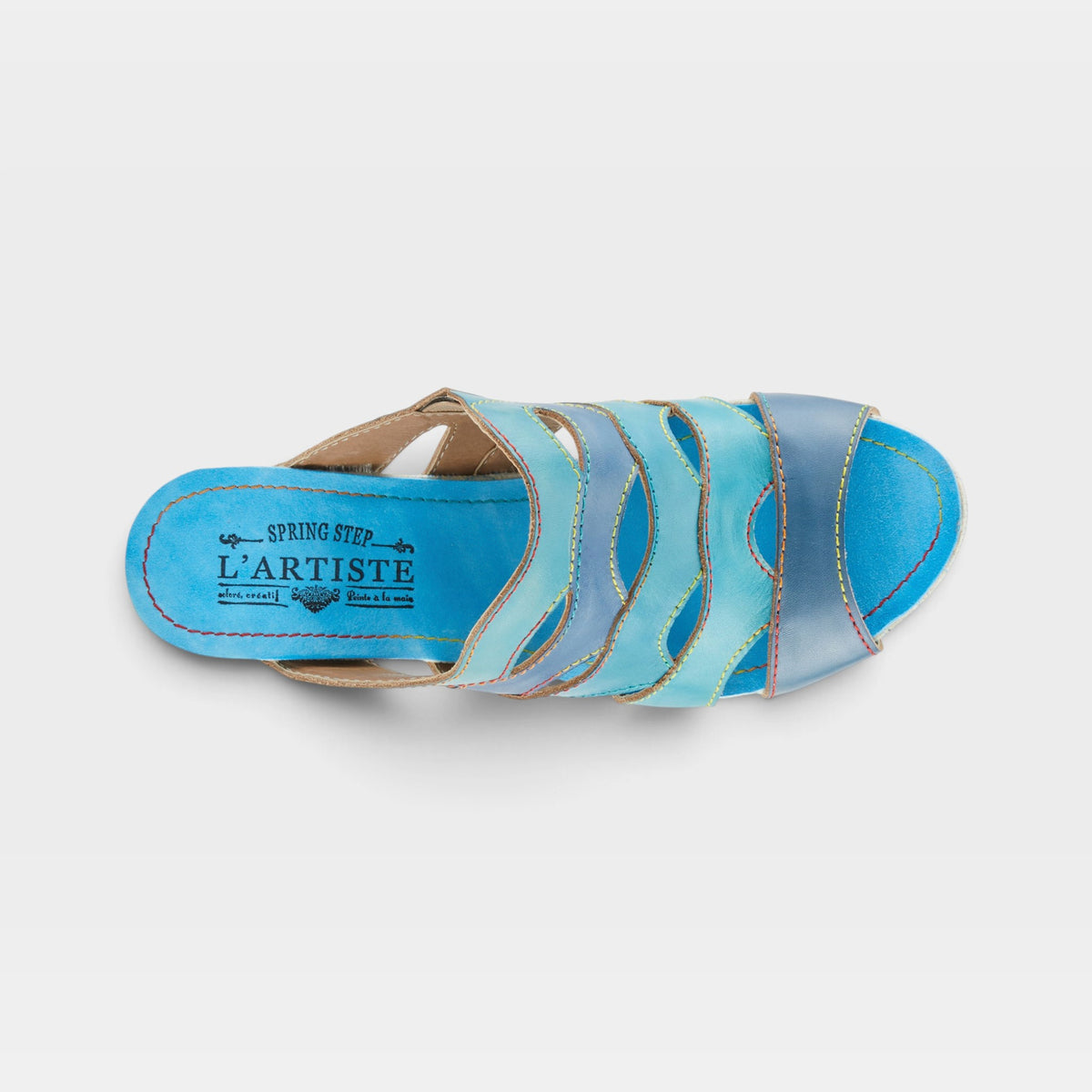 L'Artiste Pita sandals in Turquoise Multi, top view