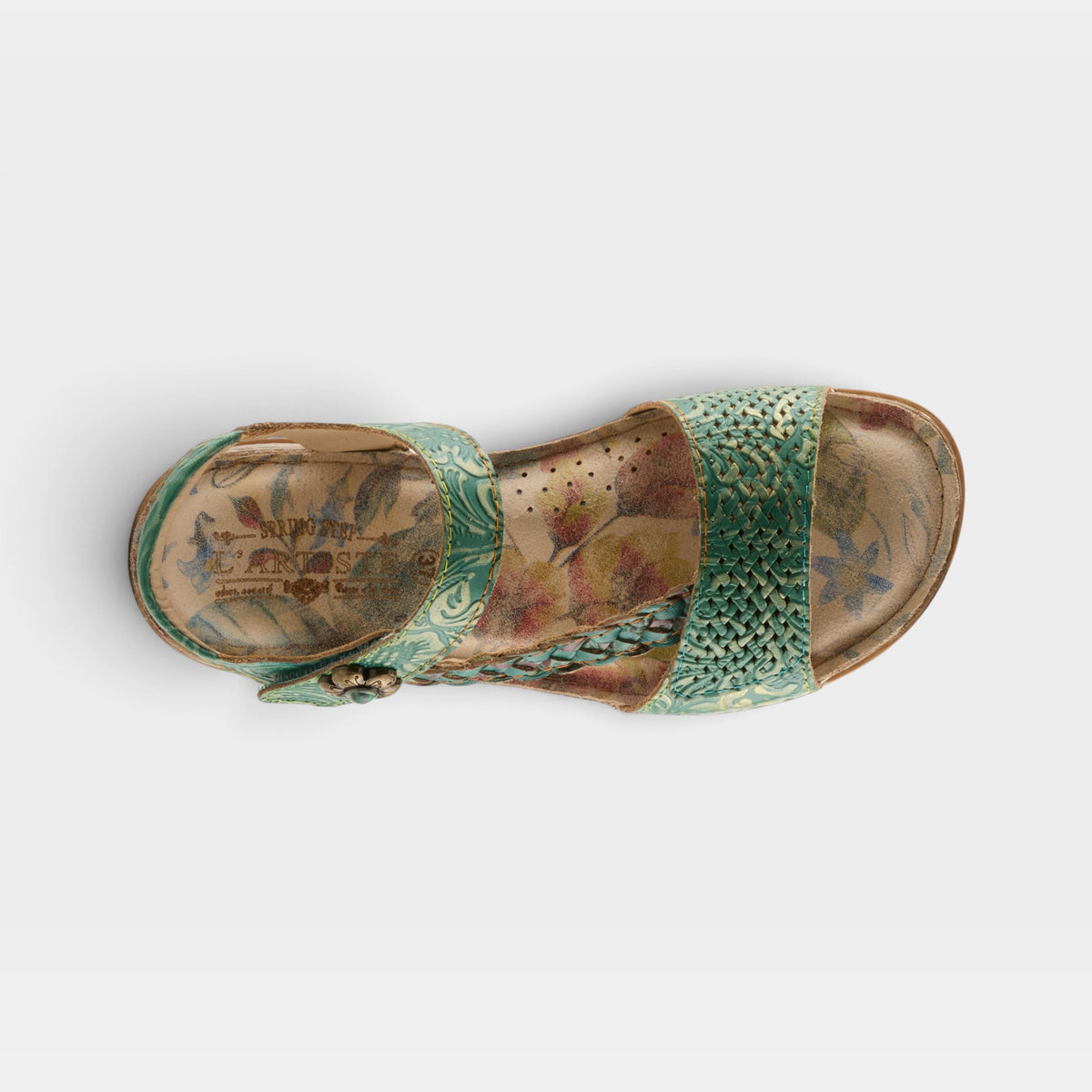 L'Artiste Popular sandal in Green Multi, top view