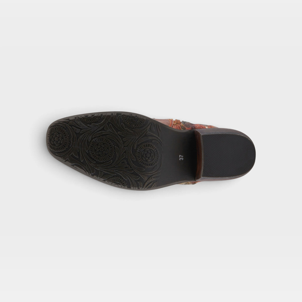 L'Artiste Rodeoqueen-Viv boots in Brown Multi, outsole view