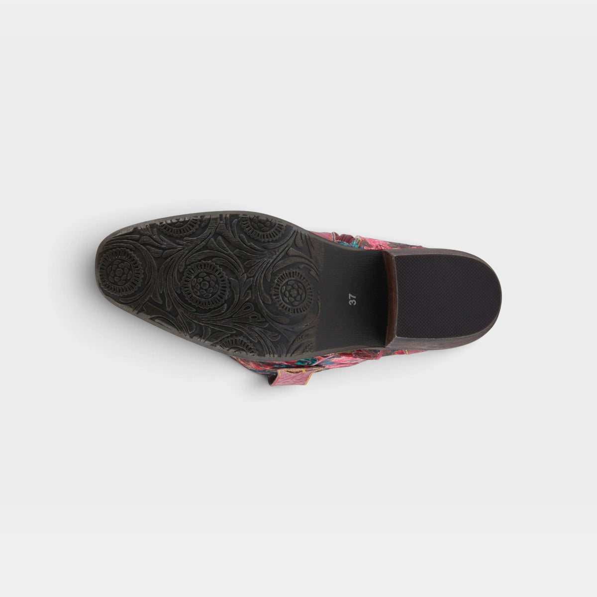 L'Artiste Rodeoqueen-Viv boots in Red Multi, outsole view