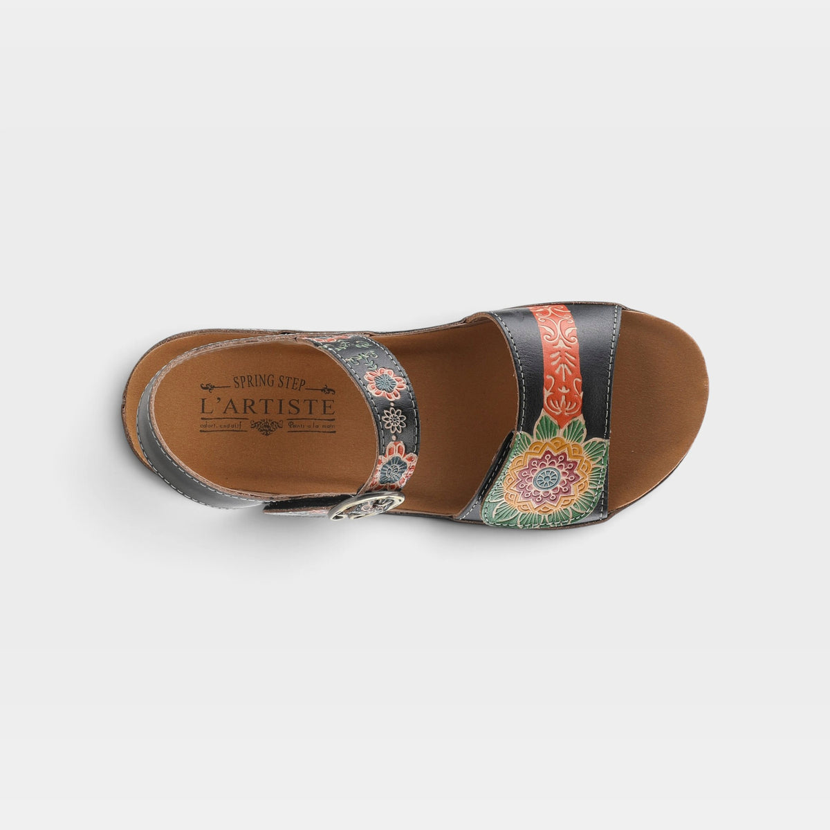 L'Artiste Roshni sandals in Black Multi, top view