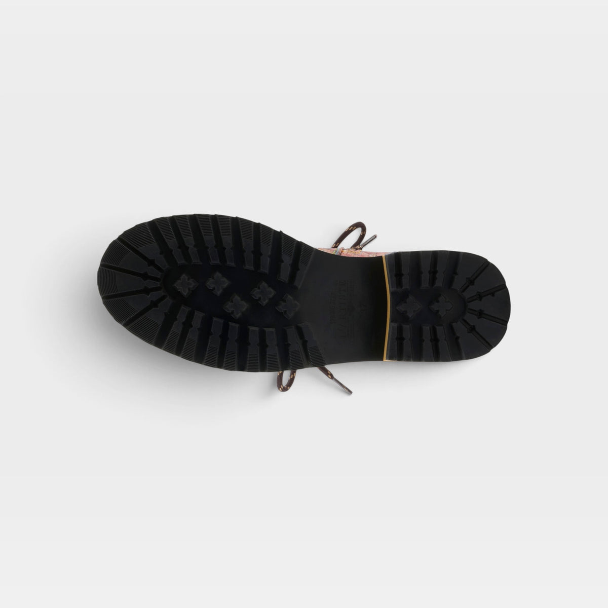 L'Artiste Rugup-Flower booties in Brown Multi, outsole view