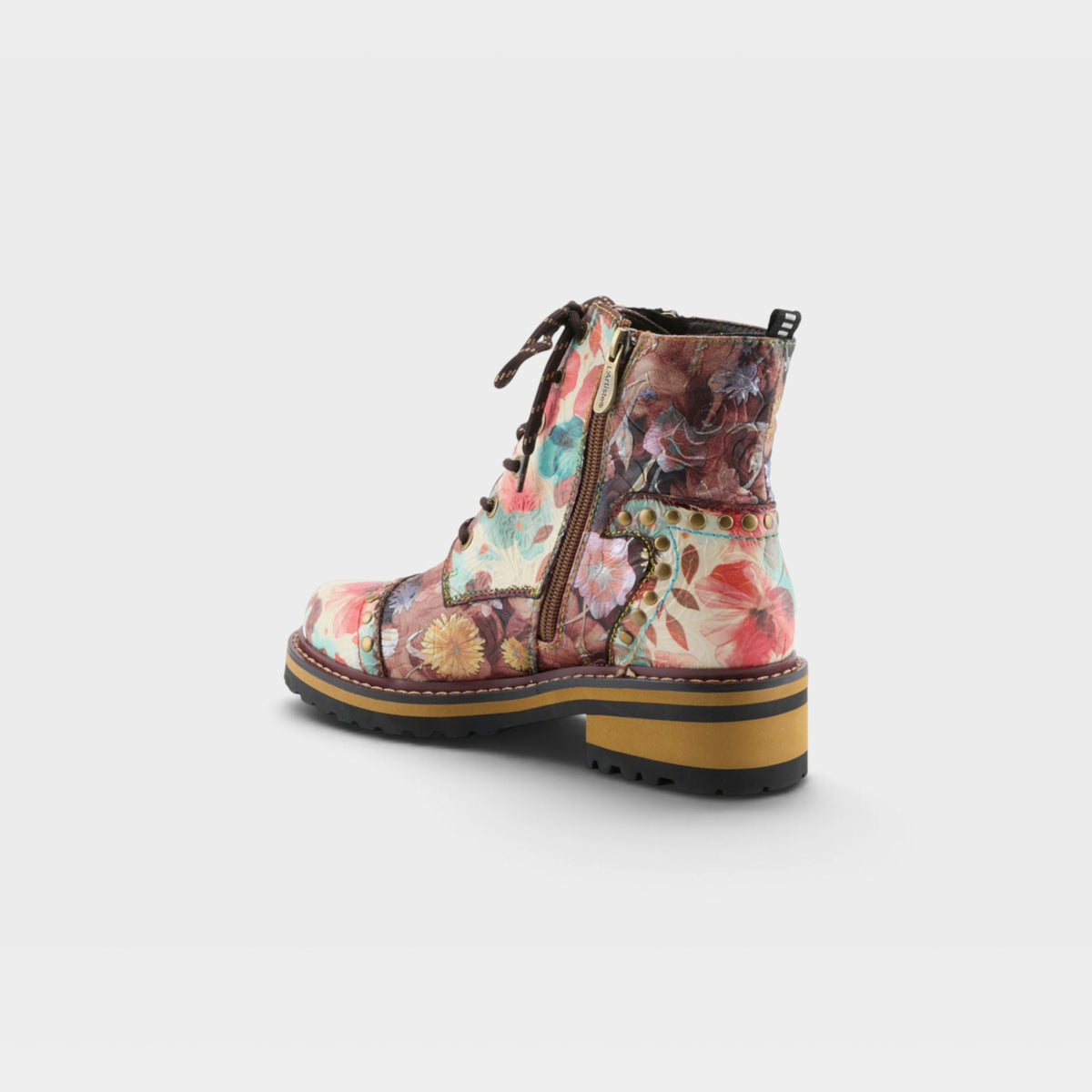 L'Artiste Rugup-Flower booties in Brown Multi, alternate angle view