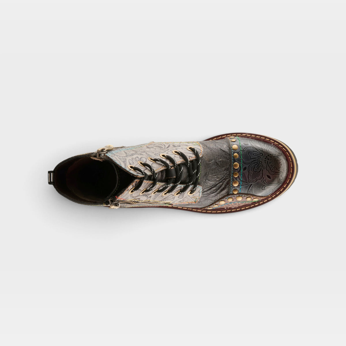 L'Artiste Rugup booties in Slate Multi, top view