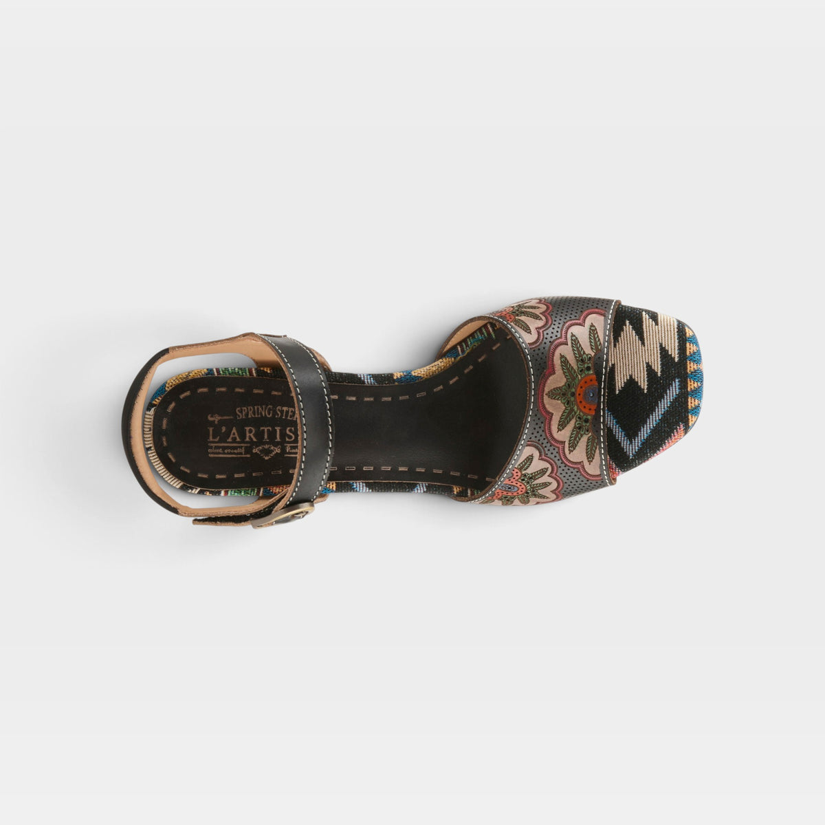 L'Artiste Sassyclass sandals in Black Multi, top view