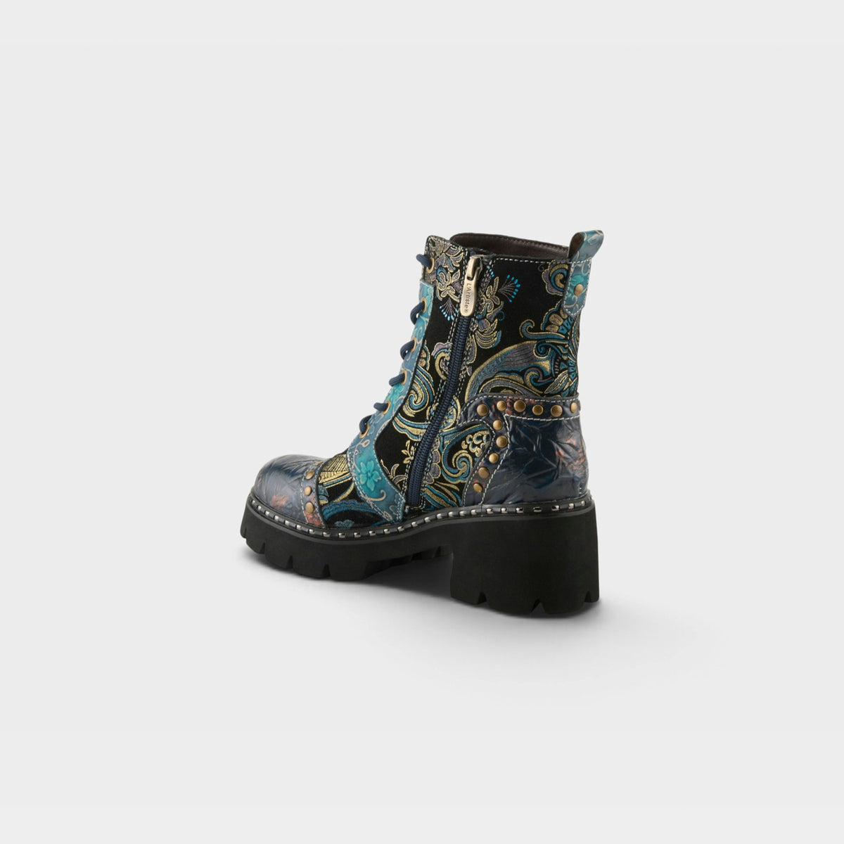 L'Artiste Severity boots in Blue Multi, alternate angle view