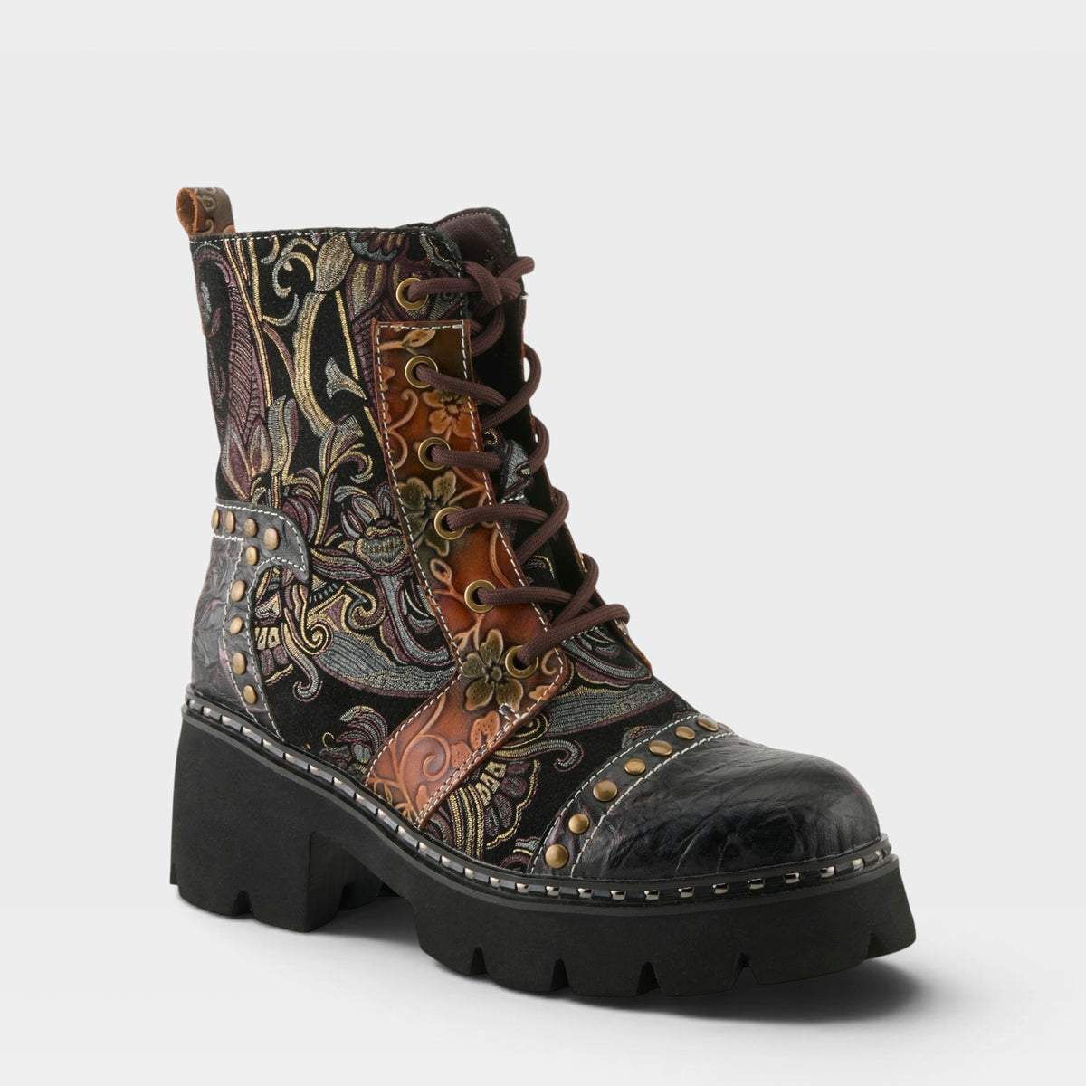 L'Artiste Severity Boots in Brown Multi, front view