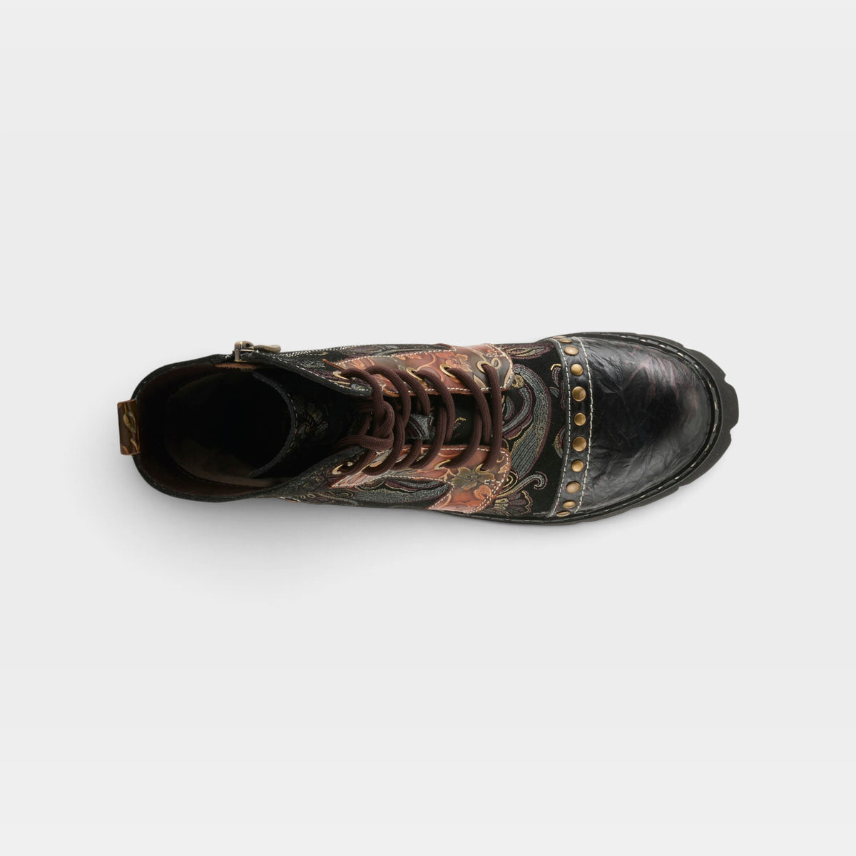 L'Artiste Severity boots in Brown Multi, top view