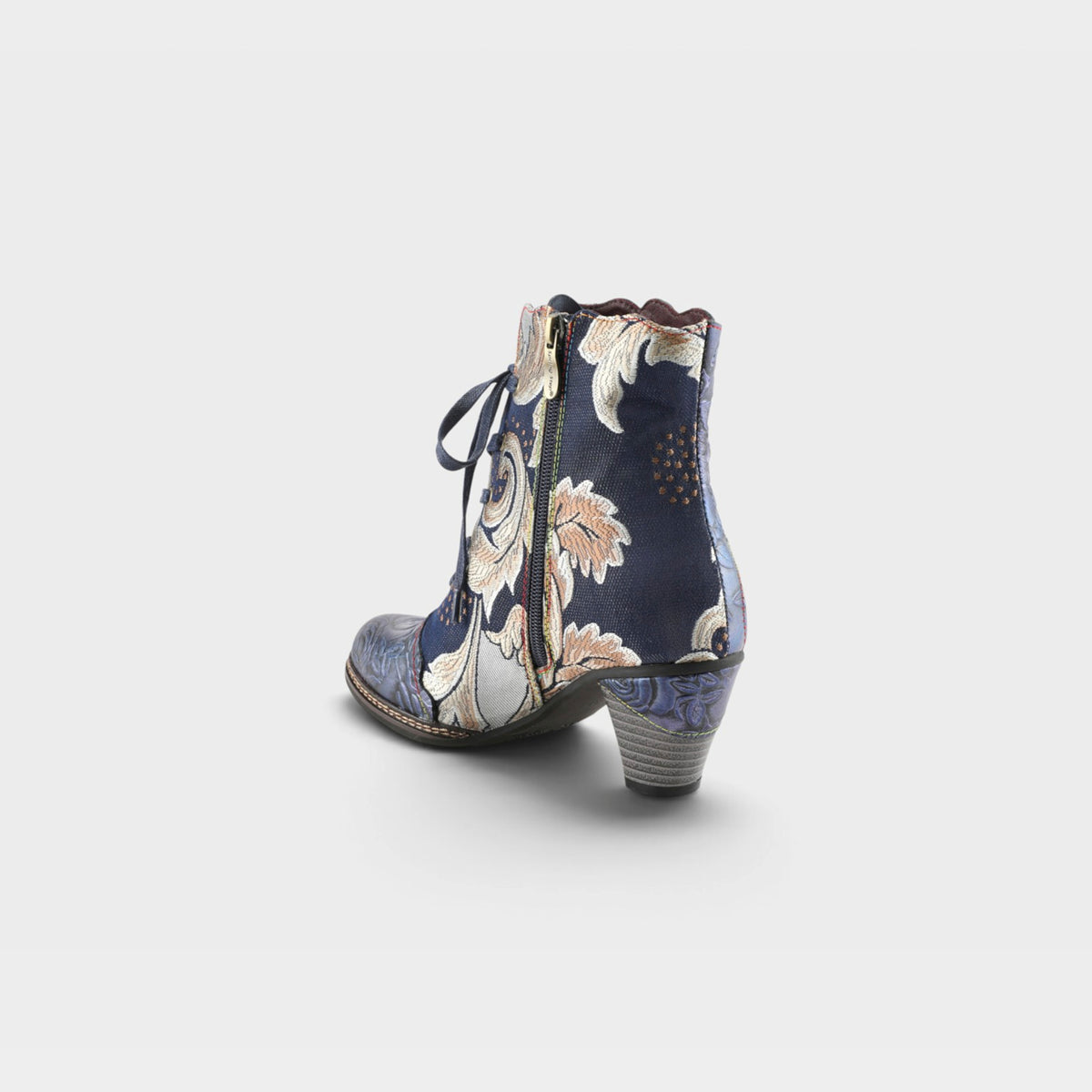 L'Artiste Siren boots in Navy Multi, alternate angle view