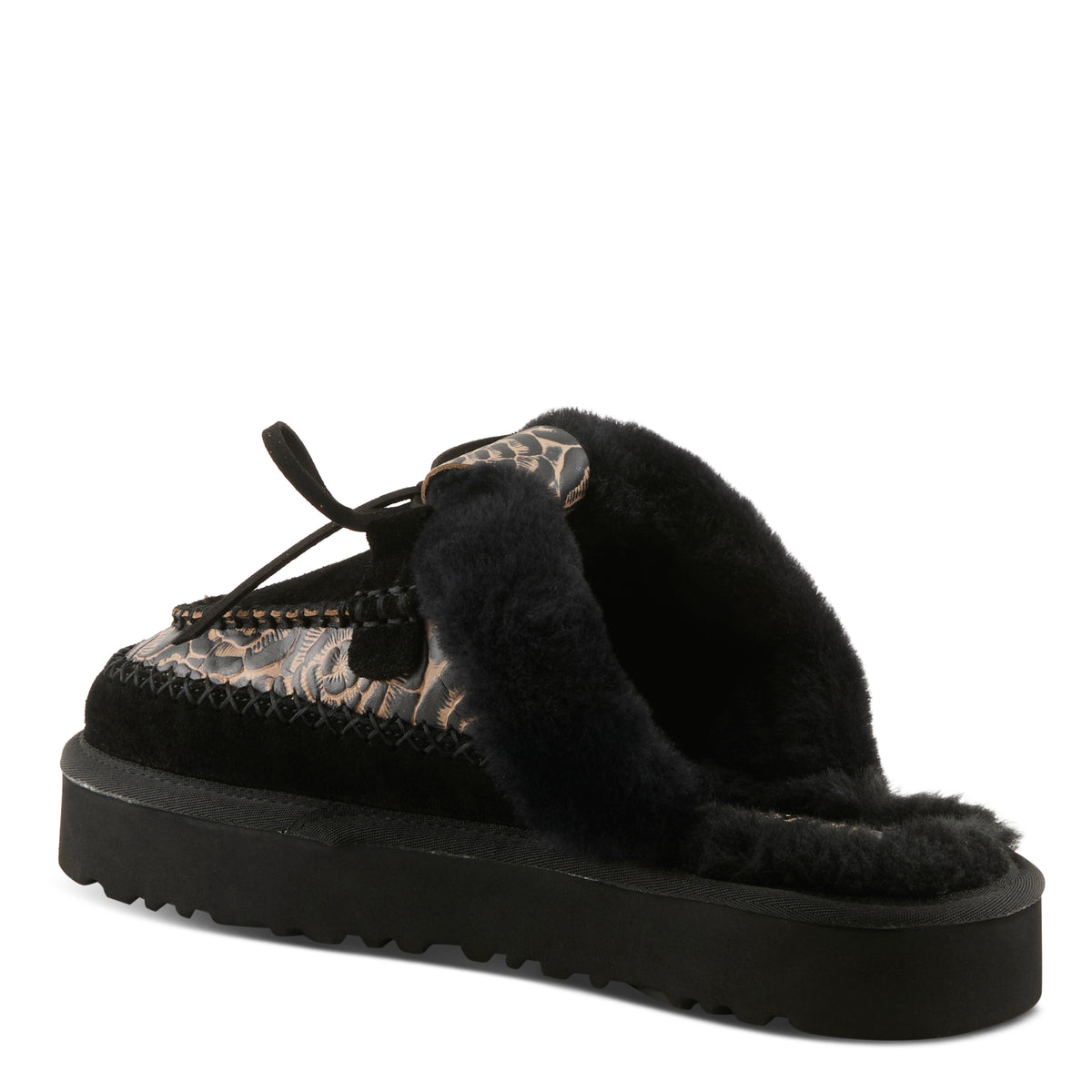 L'Artiste L'ARTISTE SLIDER CLOGS shoe in tan multi suede with handcrafted leather design