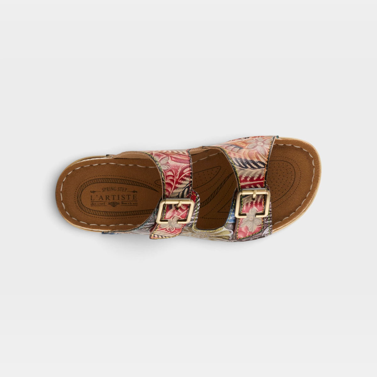 L'Artiste Sunjai sandals in Red Multi, top view