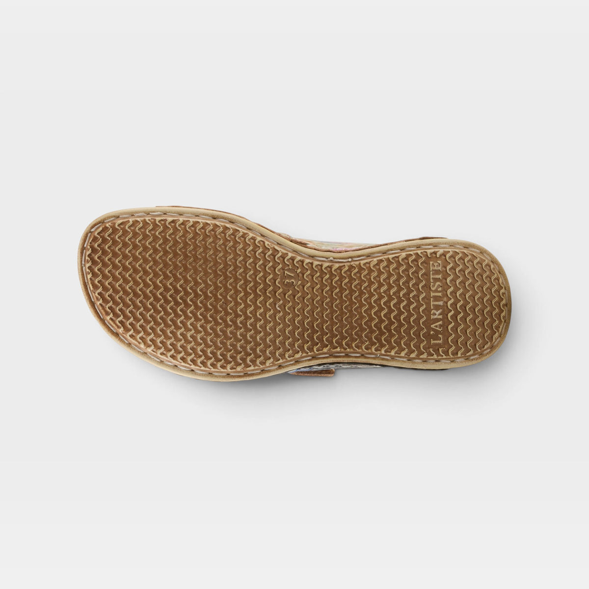 L'Artiste Sunjai sandals in Tan Multi, outsole view