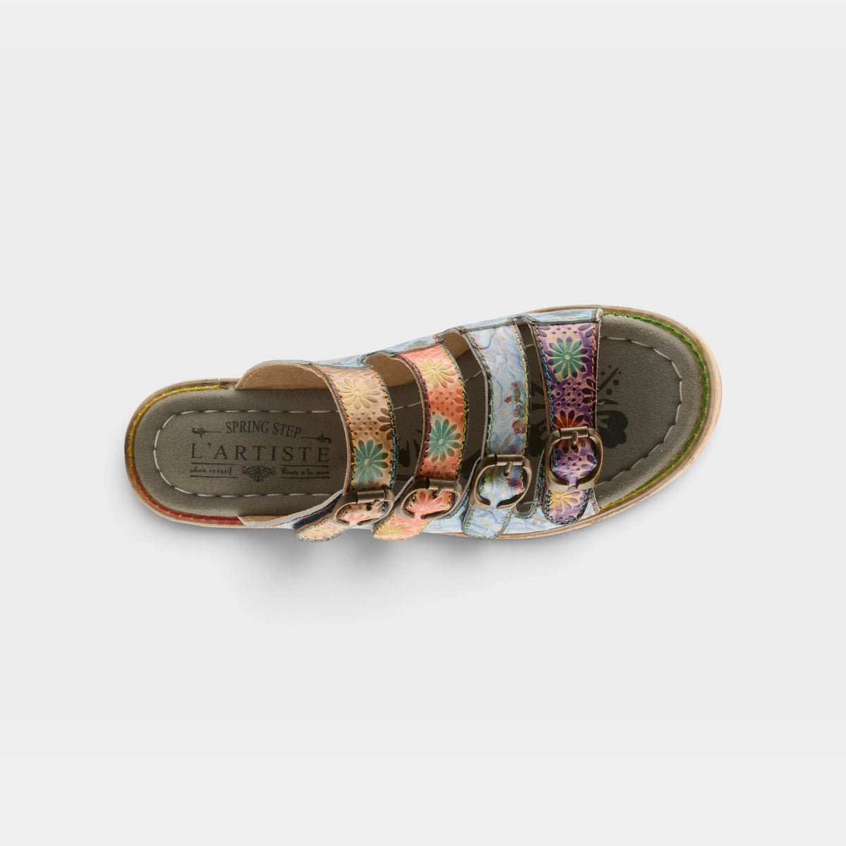 L'Artiste Teetimer sandals in Blue Multi, top view